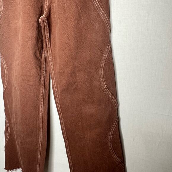 Zara Women’s Wide Leg Raw Hem Jean Sz 2 Wavy Side Seam Boho Western - Picture 8 of 13